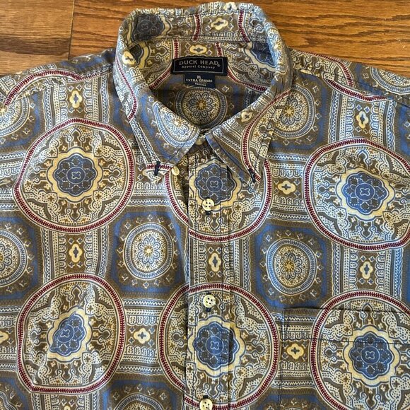 Vintage Retro 90s Duckhead Long Sleeve Geometric Pattern Button Up Shirt Size XL - Picture 6 of 10